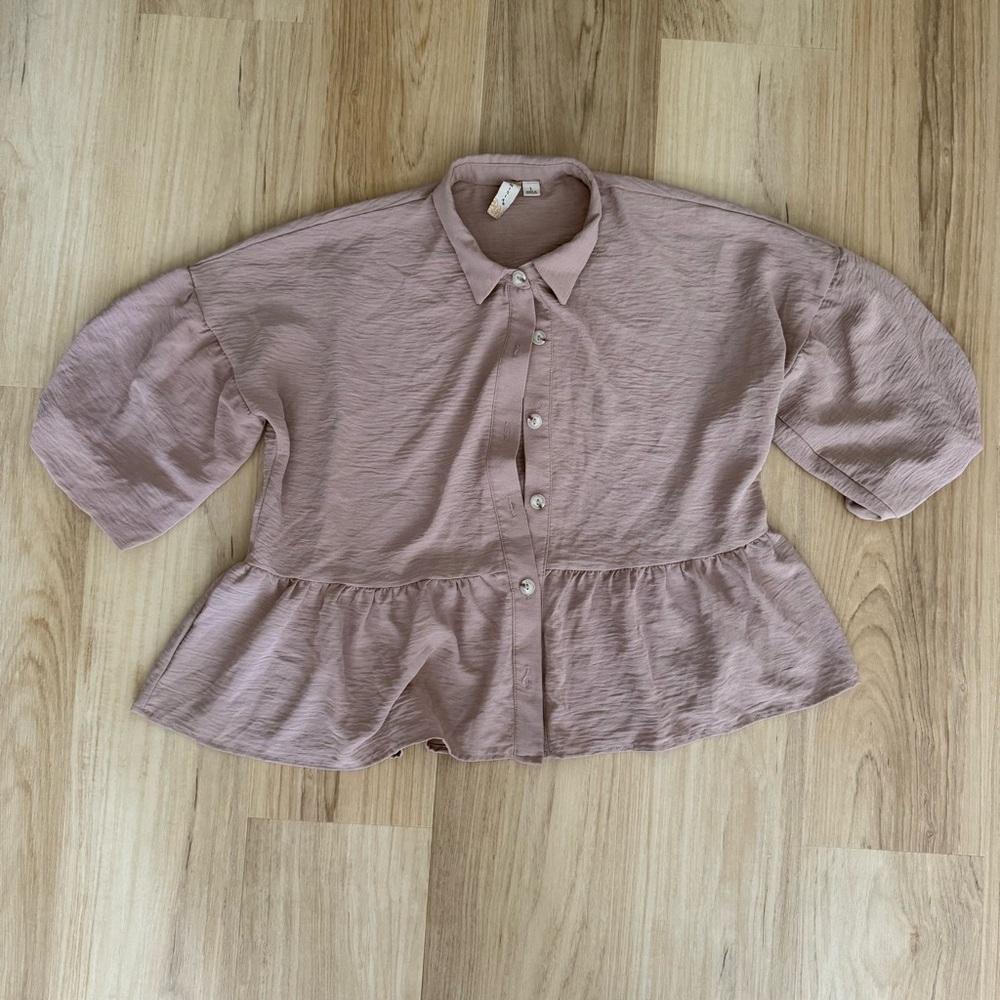 Misia Dusty Rose Peplum Collared Button Down Blouse